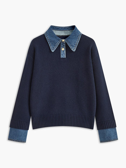 Denim Detaylı Triko Kazak Siaora
