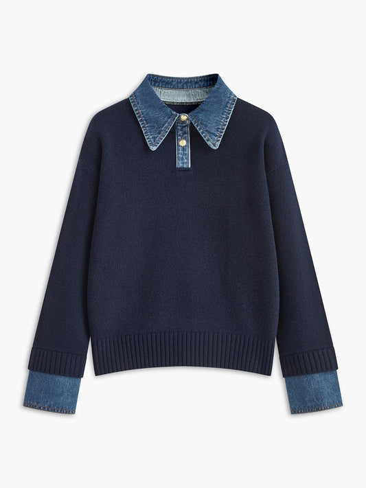 Denim Detaylı Triko Kazak Siaora