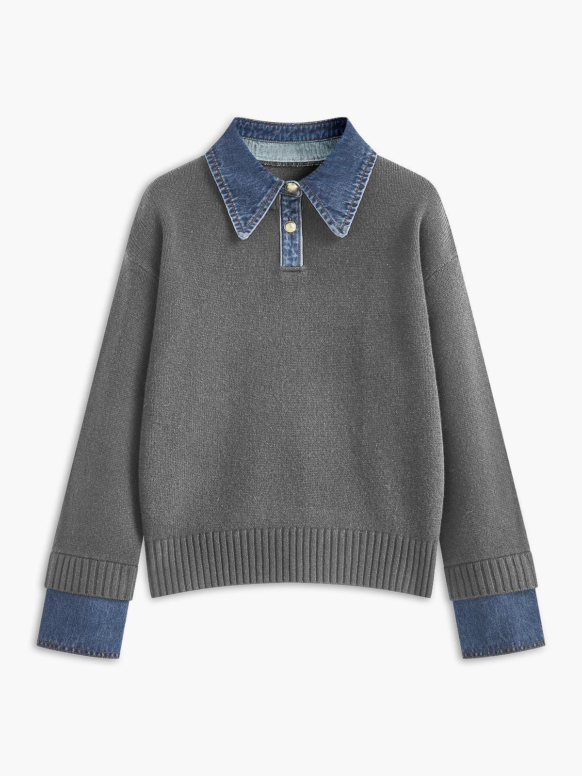 Denim Detaylı Triko Kazak Siaora