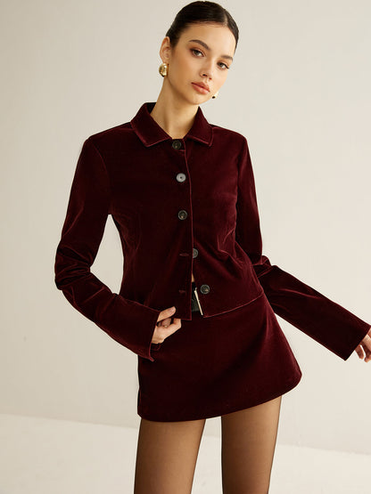 Velvet Collar Short Blazer Quvarse