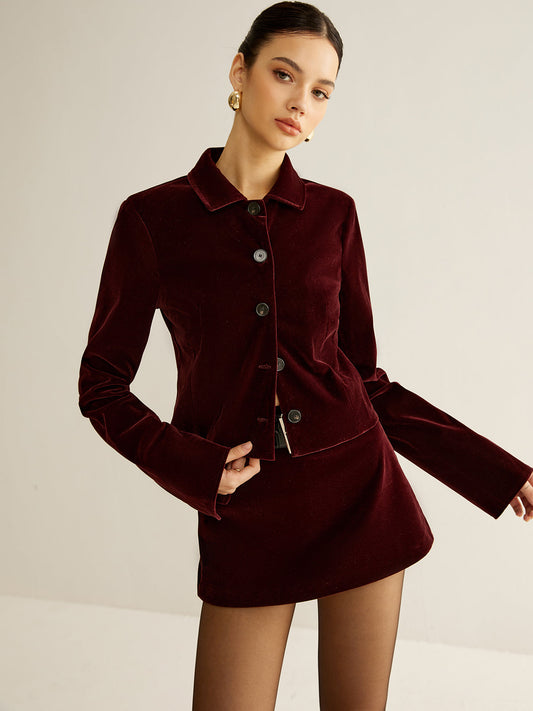 Velvet Collar Short Blazer Quvarse