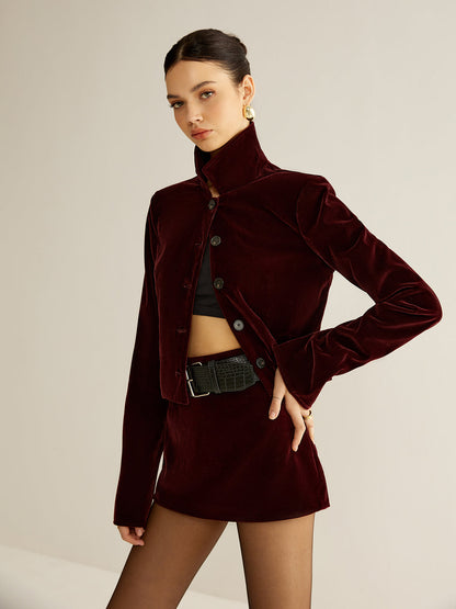 Velvet Collar Short Blazer Quvarse