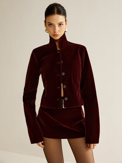Velvet Collar Short Blazer Quvarse