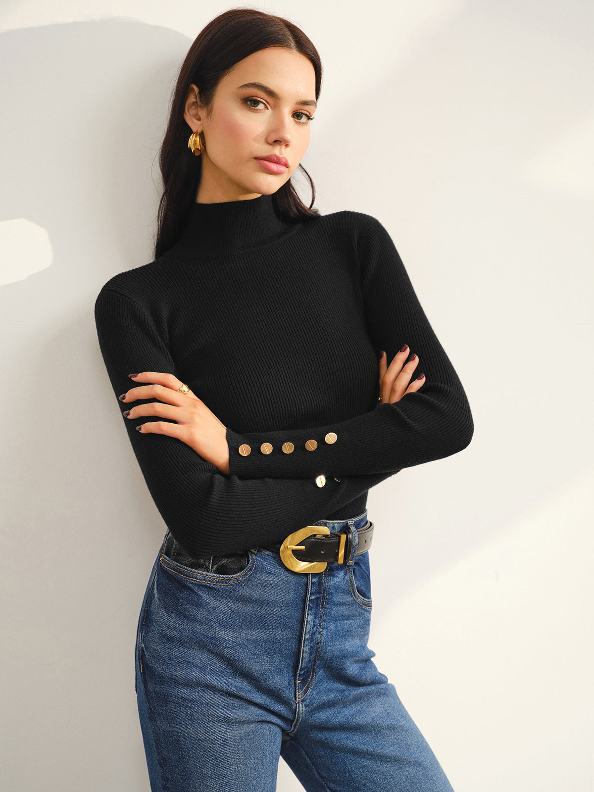 Çok Yönlü Çorap Yaka Skinny Kazak Siaora