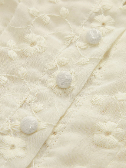 Lace Edge Stitched Ruffled Flower Patterned Blouse Quvarse