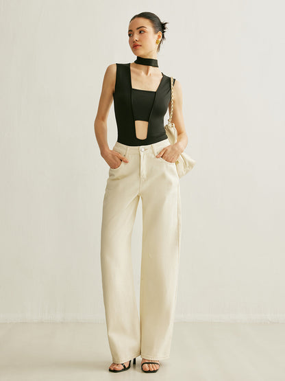 Şık Kolsuz Kesik Bodysuit Aktif Tarz için THESVELTECHIC