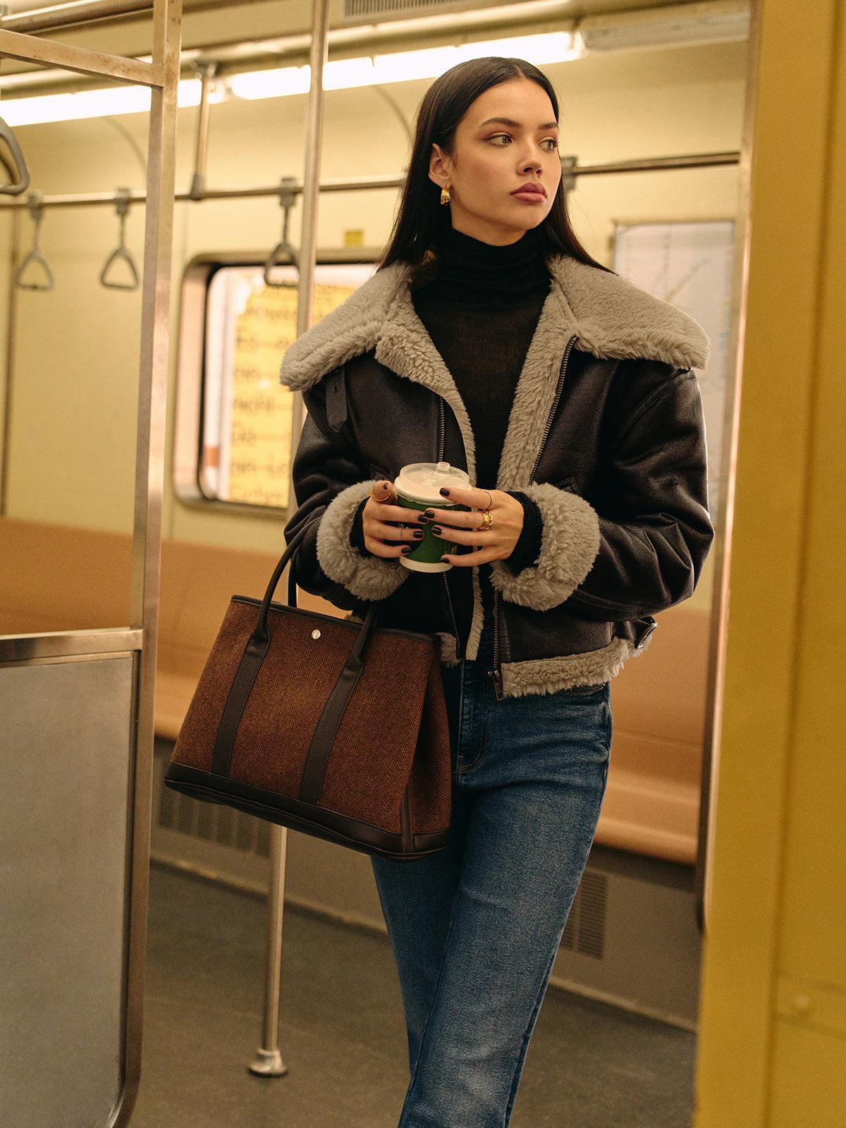 Teddy Suni Deri Fermuarlı Ceket Siaora