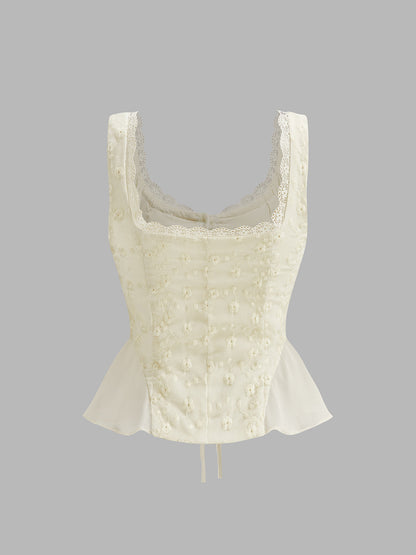 Lace Edge Stitched Ruffled Flower Patterned Blouse Quvarse