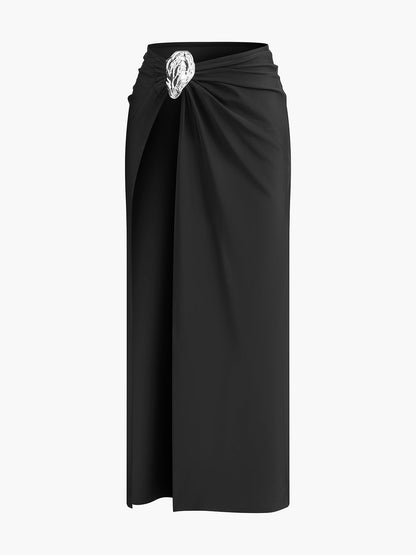 Şık Dönüş Sarong Etek, Şık Metal Aksesuarlara Sahip Shine Aura