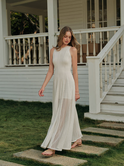 Yarı Şeffaf Dantel Kolsuz Elbise Quvarse