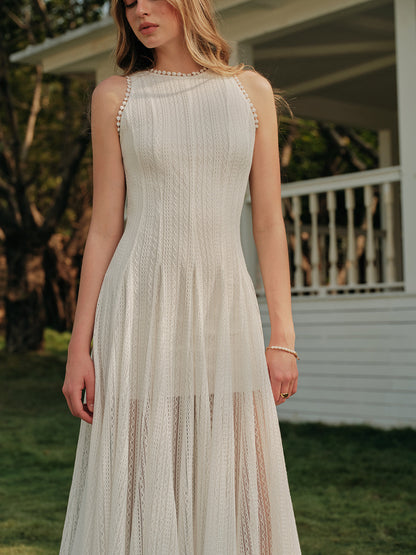 Yarı Şeffaf Dantel Kolsuz Elbise Quvarse