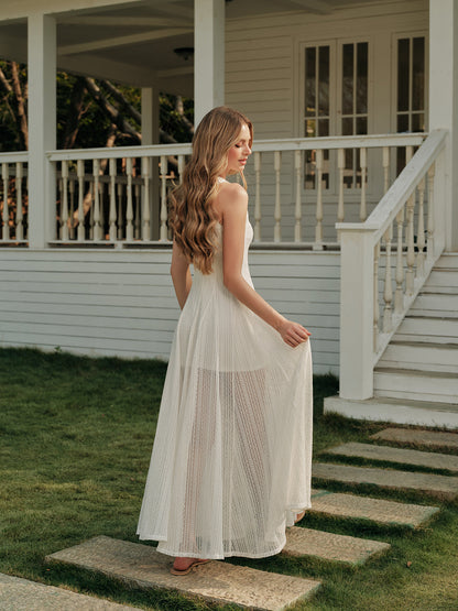 Yarı Şeffaf Dantel Kolsuz Elbise Quvarse