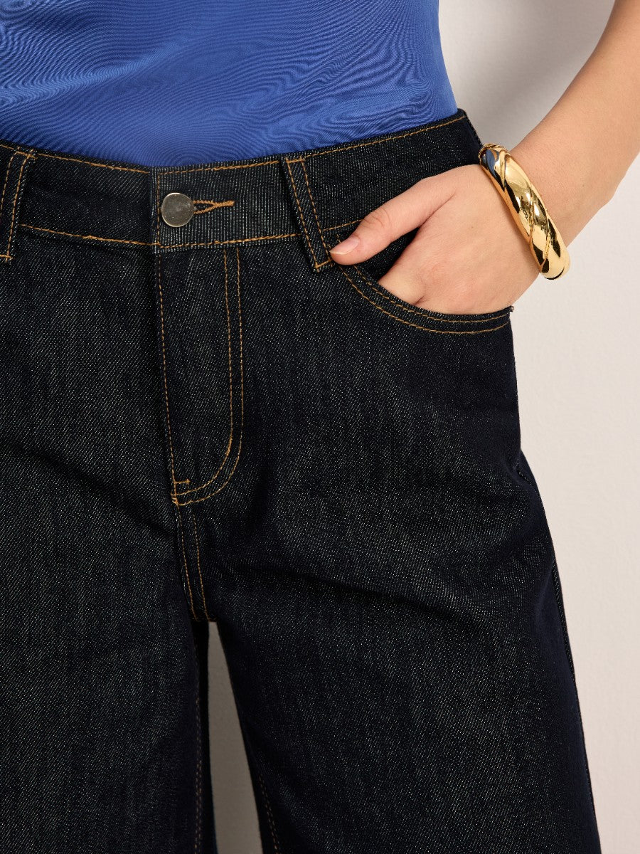 Şık Yüksek Bel Geniş Paça Denim Pantolon THESVELTECHIC