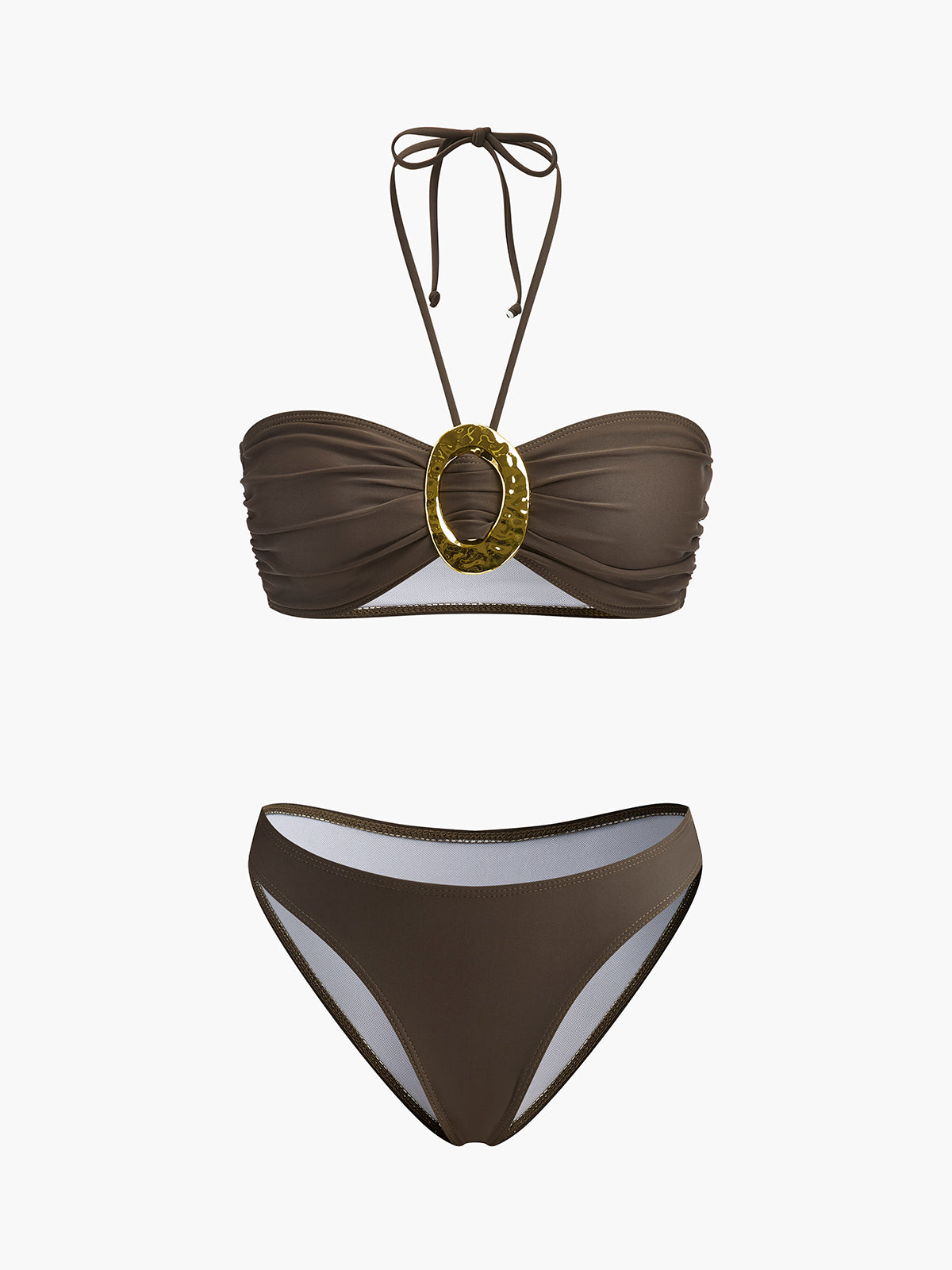 Şık Oval Yüzük Bant Bikini Takımı ve Akışkan Drapeli Etek Shine Aura