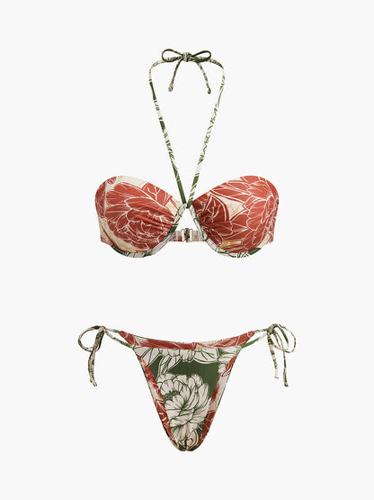 Şirin Çiçek Desenli Bikini Takımı ile Sevimli Bağlamalı Etek Shine Aura