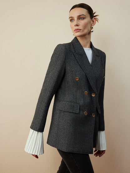 Yün Karışımı Şevron Ekose Uyumlu Blazer Quvarse