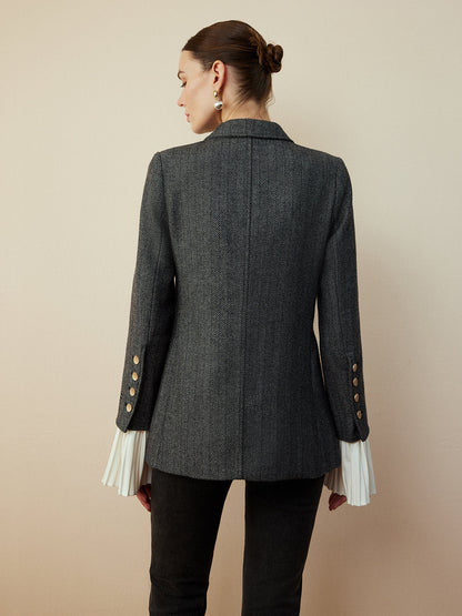 Yün Karışımı Şevron Ekose Uyumlu Blazer Quvarse