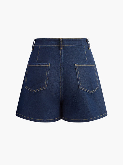 Şık Denim Kısa Takım Trendy Cep Detayı ile THESVELTECHIC