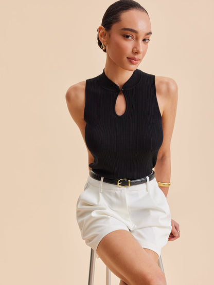 Şık Bir Görünüm İçin Mock Neck Anahtar Delikli Örgü Yelek THESVELTECHIC