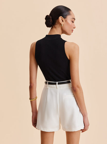Şık Bir Görünüm İçin Mock Neck Anahtar Delikli Örgü Yelek THESVELTECHIC