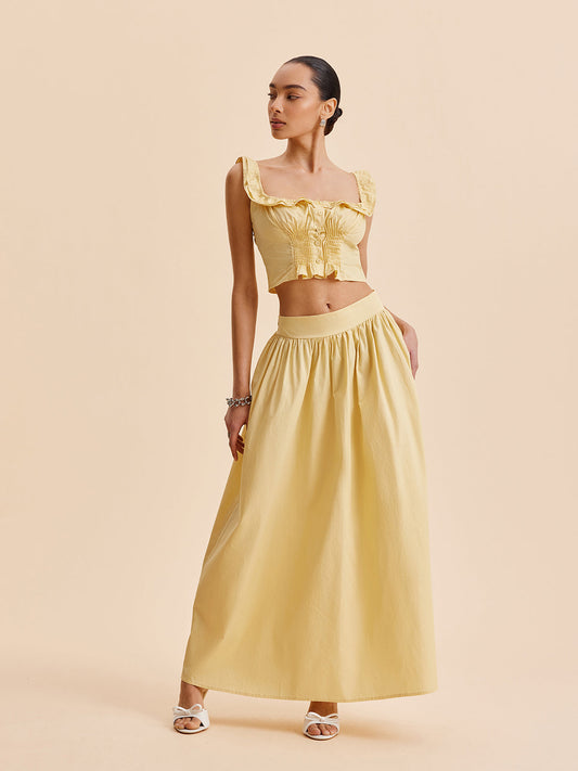 Şık Volanlı Crop Top ve Etek Takımı THESVELTECHIC