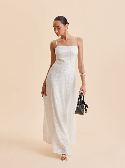 Şifon Çiçekli Dantel Askılı Elbise Quvarse