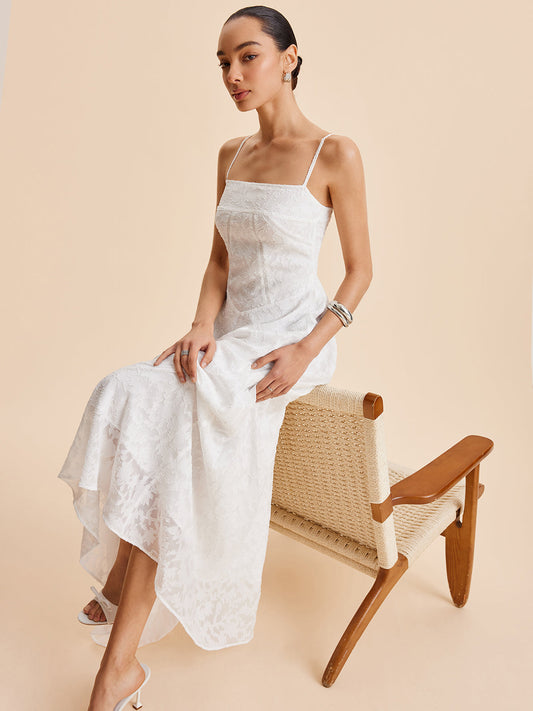 Şifon Çiçekli Dantel Askılı Elbise Quvarse