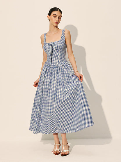 Pamuk Kareli Kravat Önü Elbise Quvarse