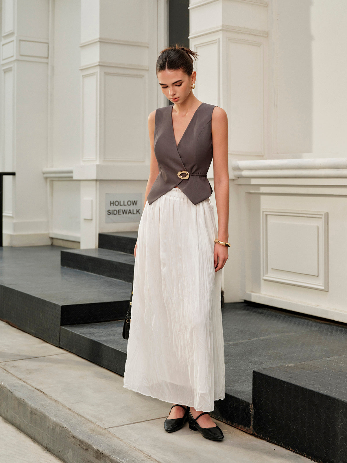 Lastikli Bel Plise Maxi Etek Quvarse