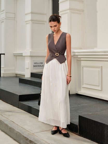 Lastikli Bel Plise Maxi Etek Quvarse