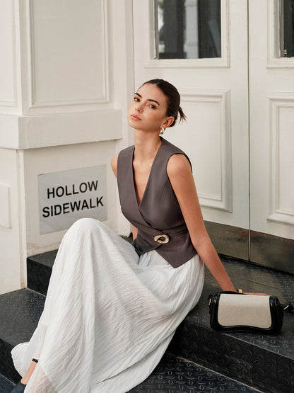 Lastikli Bel Plise Maxi Etek Quvarse