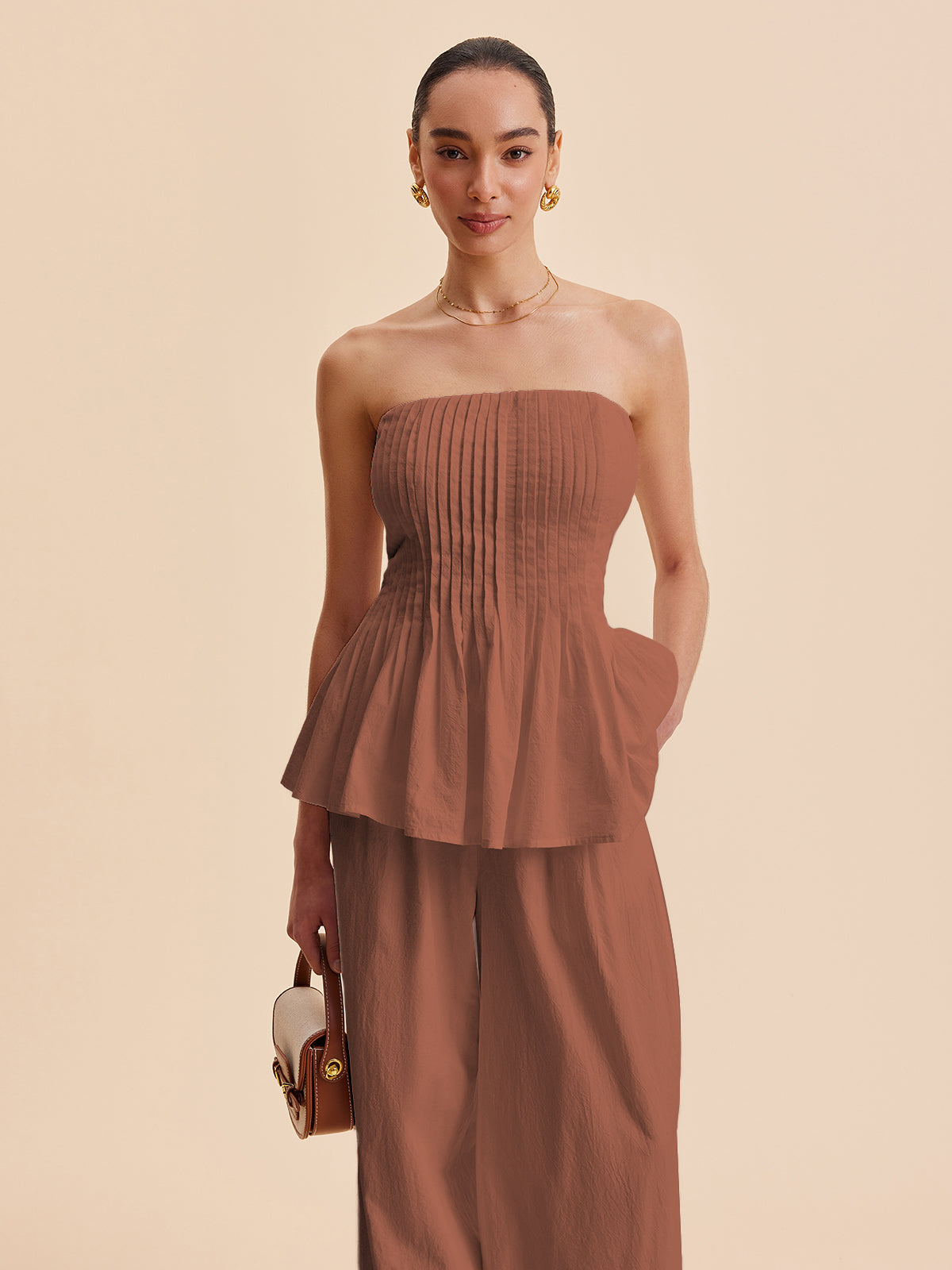 Pamuk Plise Askısız Peplum Bluz Quvarse