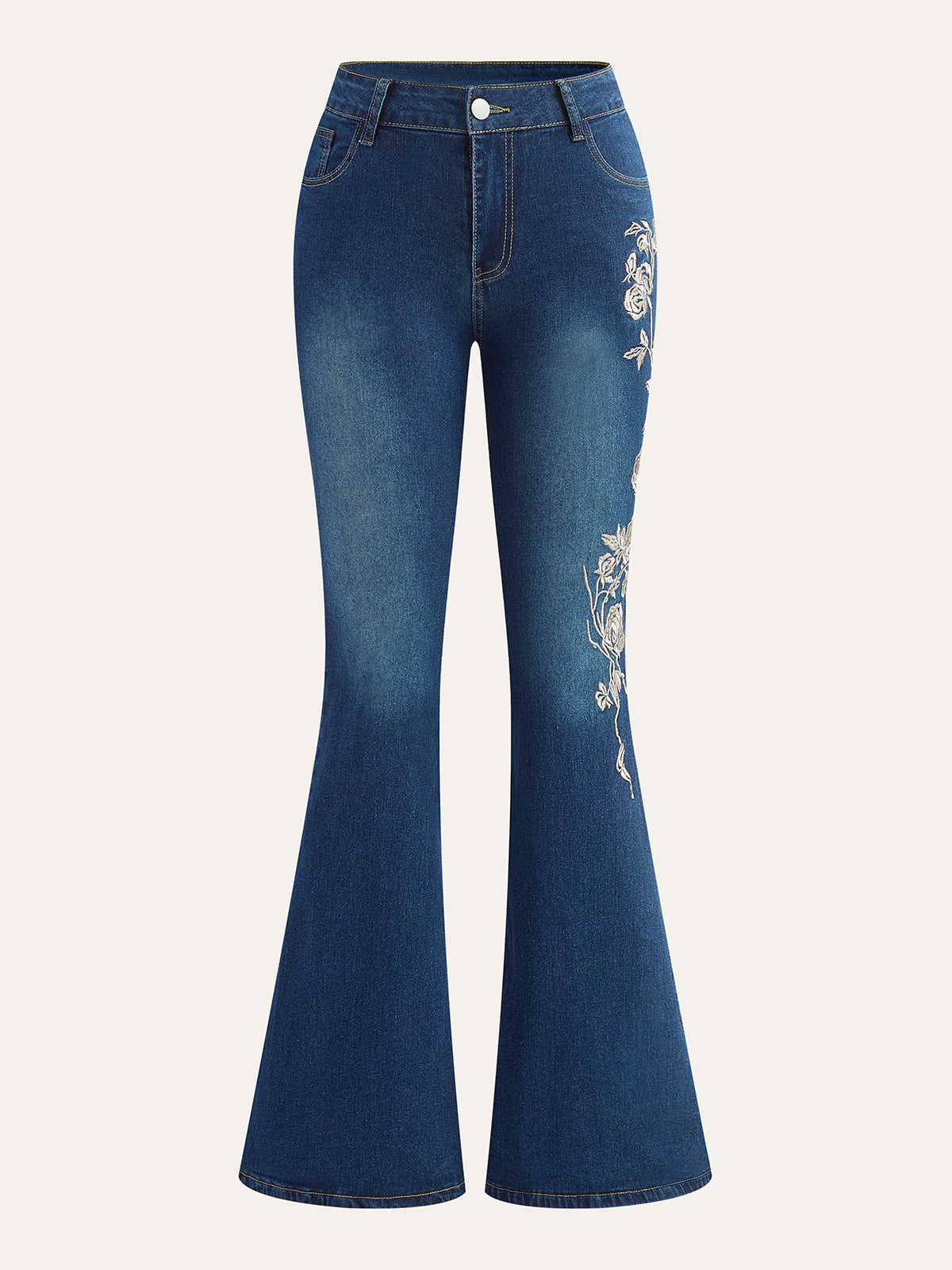 Şık Orta Bel Sıfır Paça Jeanler Elegant Nakışlı THESVELTECHIC