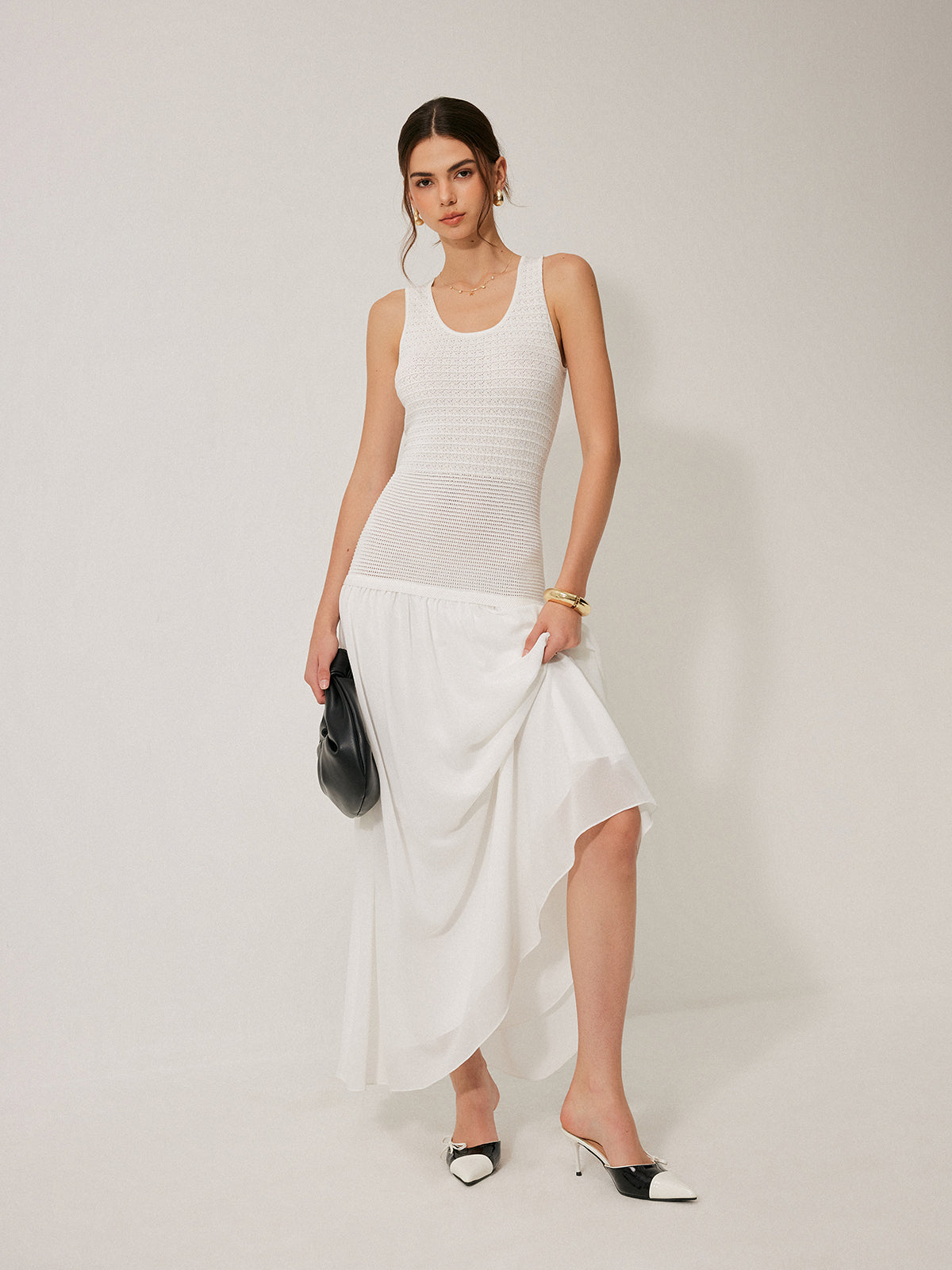 Yarım Saydam Örgü Kolsuz Elbise Quvarse