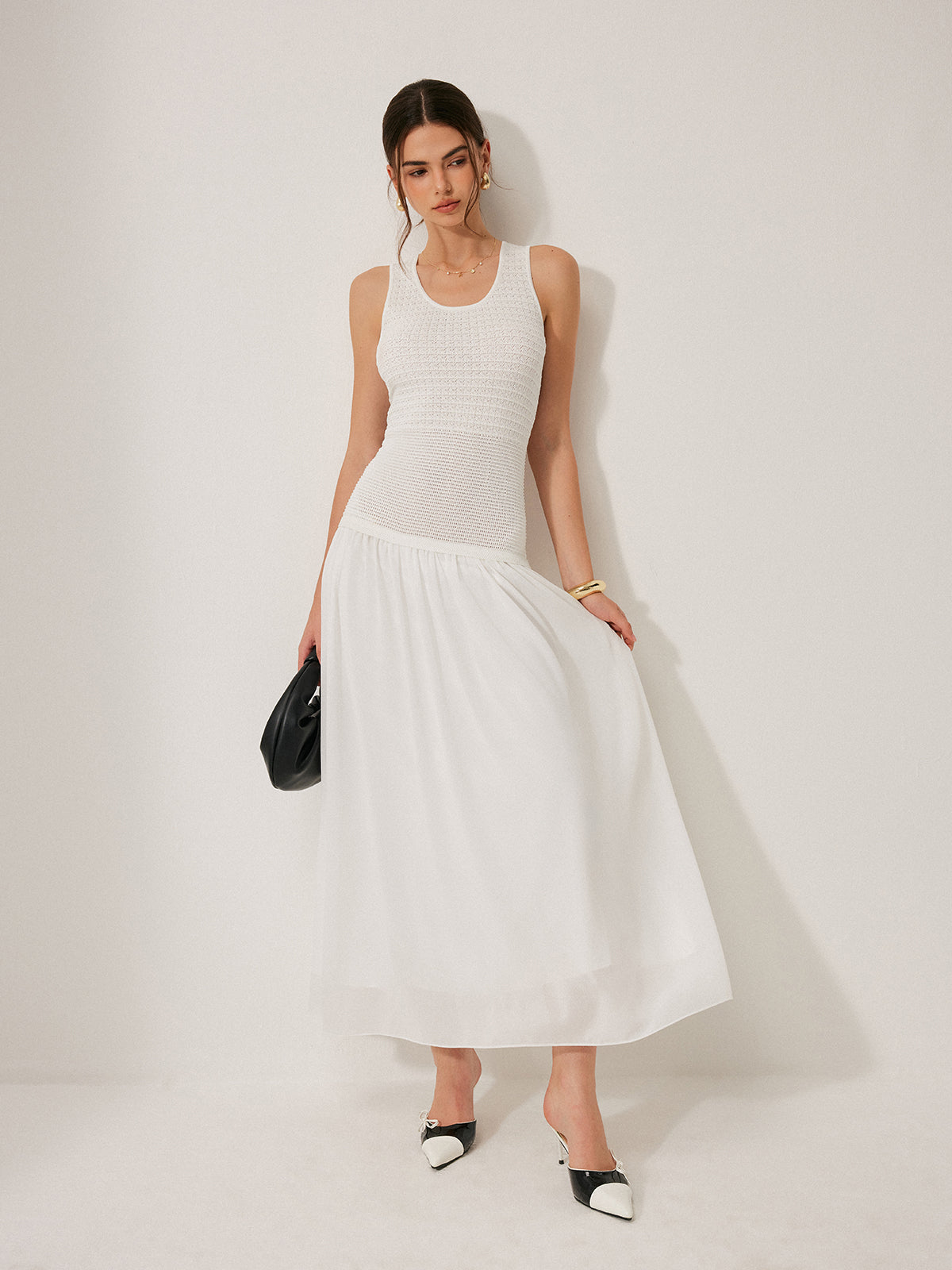 Yarım Saydam Örgü Kolsuz Elbise Quvarse