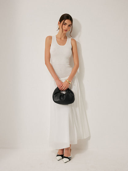 Yarım Saydam Örgü Kolsuz Elbise Quvarse