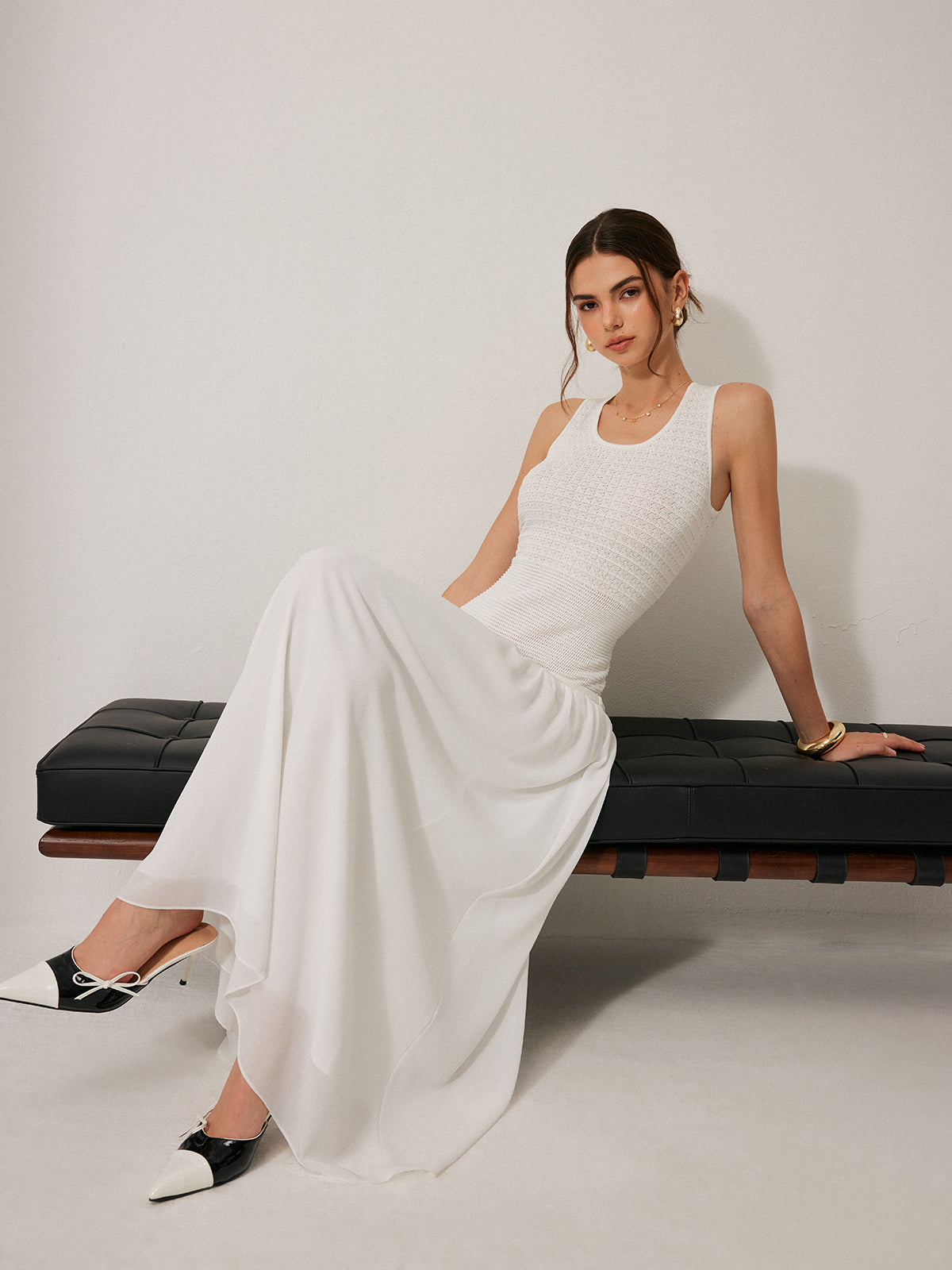 Yarım Saydam Örgü Kolsuz Elbise Quvarse