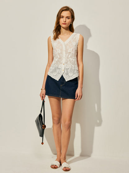 Pamuk Çiçek Nakış Yelek Quvarse