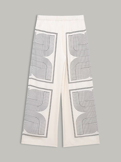 Şık Orta Bel Geniş Paçalı Pantolon, Şık Geometrik Desenli THESVELTECHIC