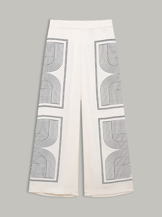 Şık Orta Bel Geniş Paçalı Pantolon, Şık Geometrik Desenli THESVELTECHIC