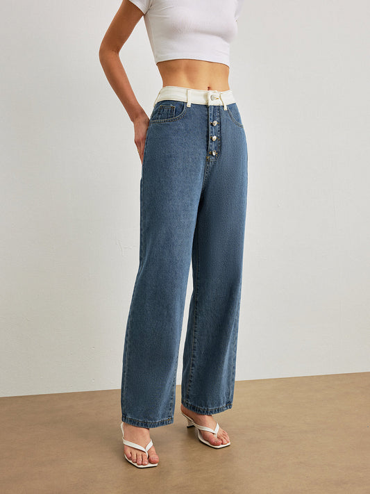 Şık Orta Bel Denim Jeanler ile Şık Kontrast Detay THESVELTECHIC