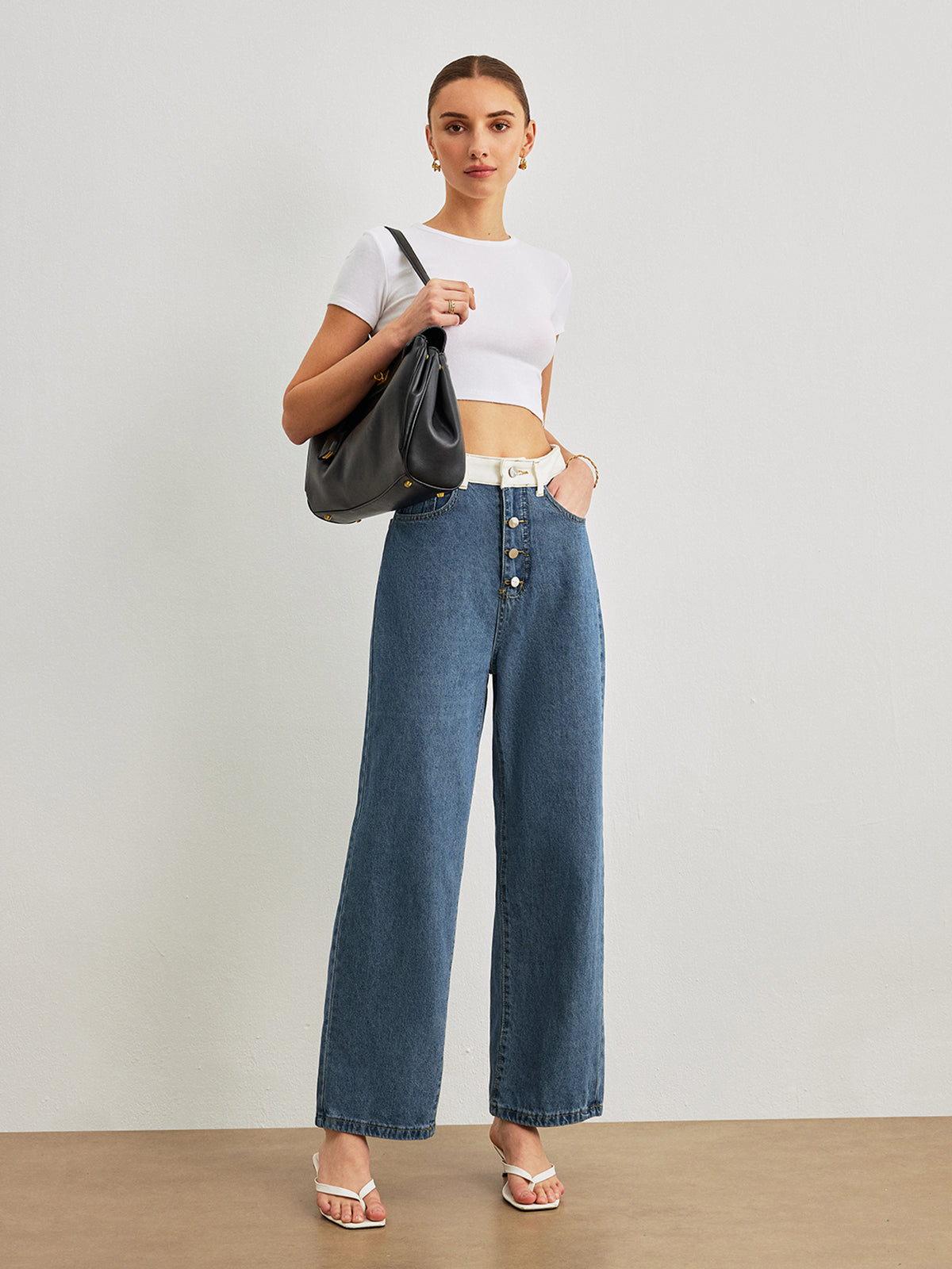 Şık Orta Bel Denim Jeanler ile Şık Kontrast Detay THESVELTECHIC