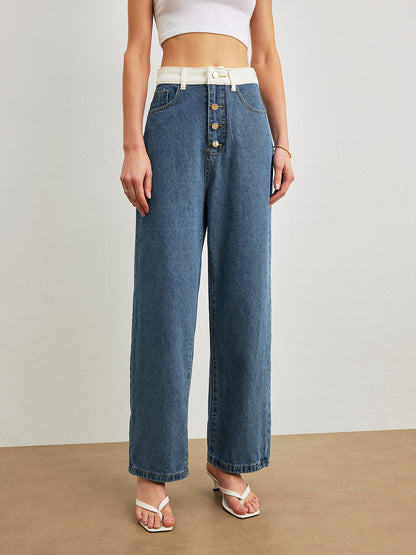 Şık Orta Bel Denim Jeanler ile Şık Kontrast Detay THESVELTECHIC