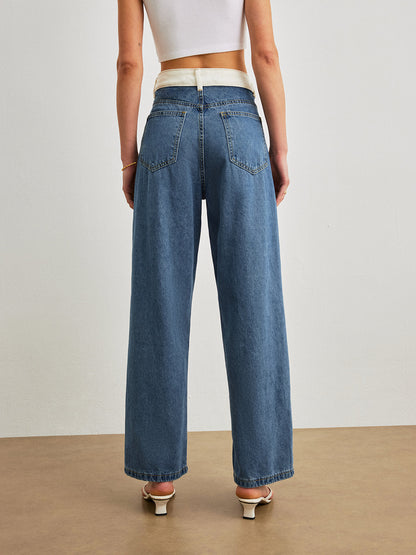 Şık Orta Bel Denim Jeanler ile Şık Kontrast Detay THESVELTECHIC