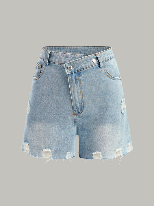 Asimetrik Bel Yıpranmış Jean Şort THESVELTECHIC