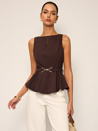 Metal Tokalı Kemerli Bluzsuz Peplum Üst THESVELTECHIC