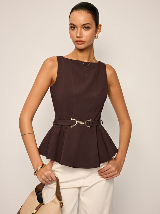 Metal Tokalı Kemerli Bluzsuz Peplum Üst THESVELTECHIC
