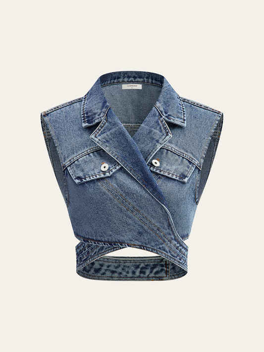 Asimetrik Wrap Kot Lapel Crop Yelek THESVELTECHIC