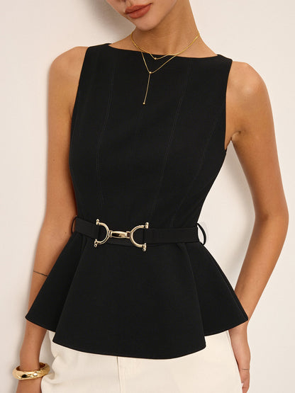 Metal Tokalı Kemerli Bluzsuz Peplum Üst THESVELTECHIC