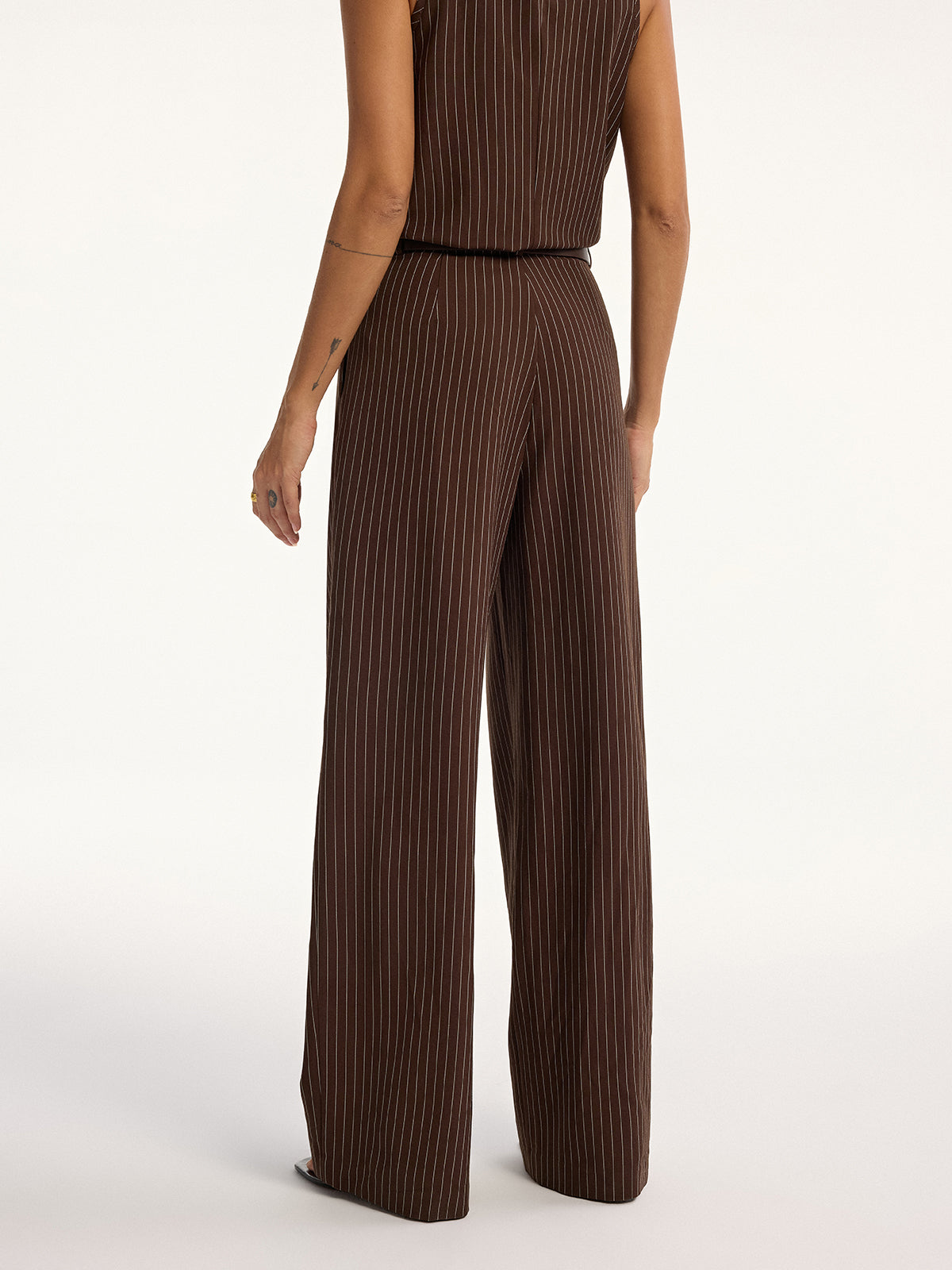 Pinstripe Sleeveless Top and Pants Set with Belt COMMENSE